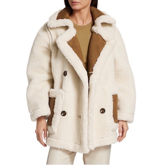 En Saison Quincy Sherpa Double Breasted Reversible Coat | XS - Picture 3 of 5